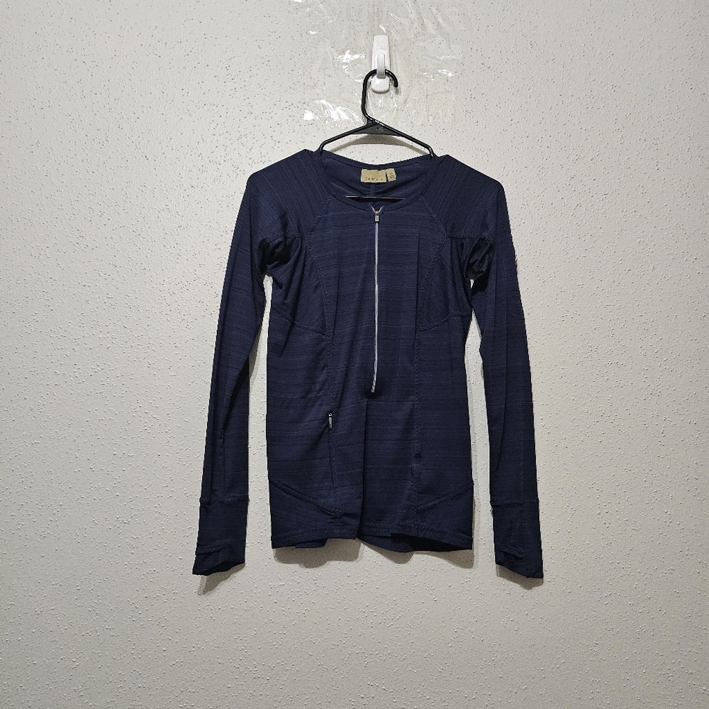 Athleta Womens XS‎ Navy Quarter Zip Athletic Top Thumbholes Zip Pocket Yoga